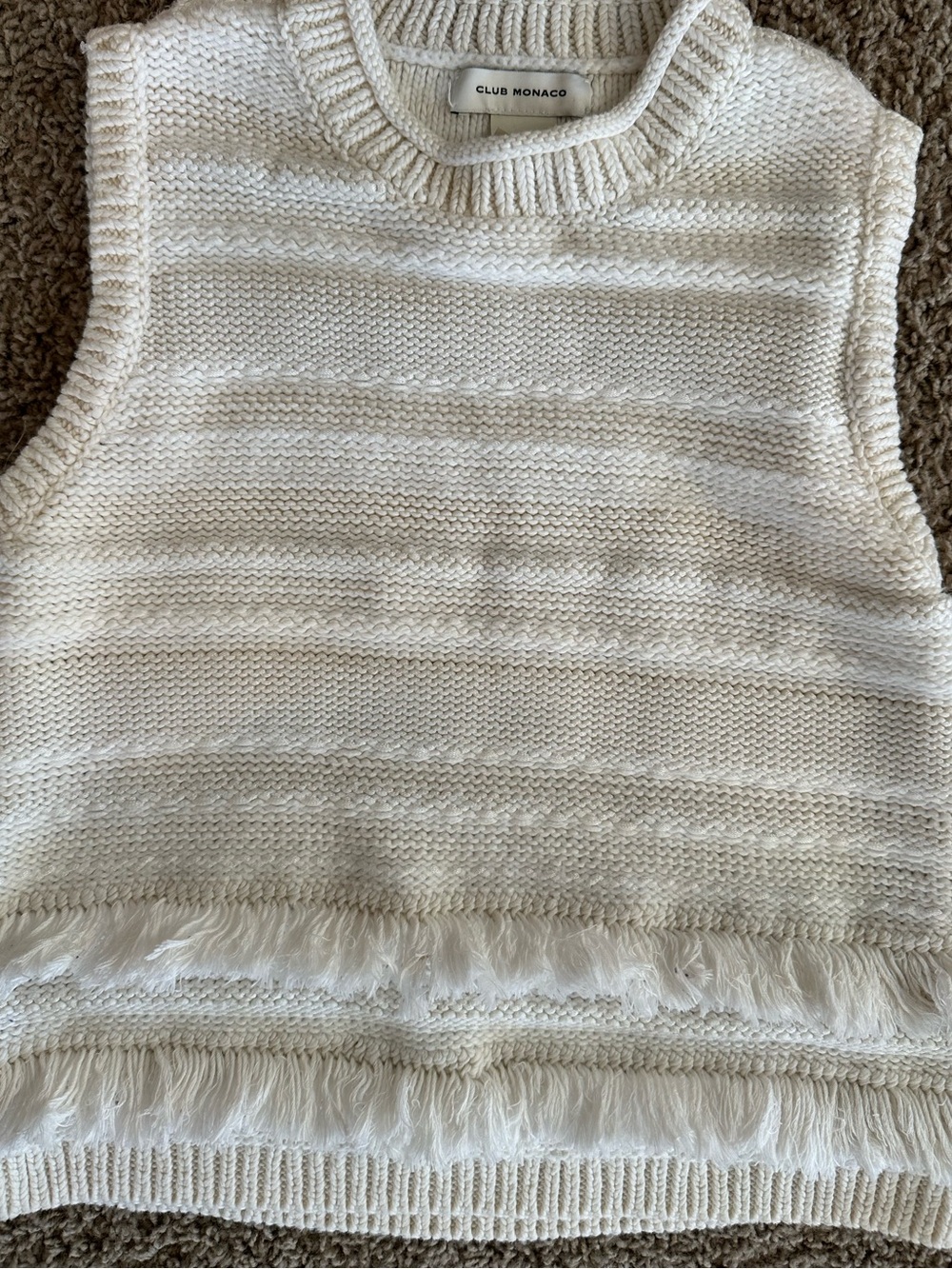 Club Monaco Cream Knit Fringe Sleeveless Sweater - Picture 4 of 4